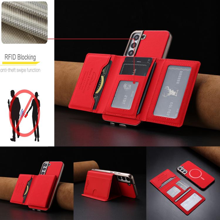 Portafoglio magnetico orizzontale a tinta unita con protezione RFID MagSafe per telefono., For Samsung Galaxy S22 5G, For Samsung Galaxy S21 5G, For Samsung Galaxy S21+ 5G, For Samsung Galaxy S21 Ultra 5G