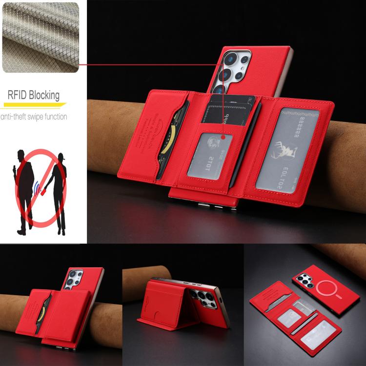 Portafoglio magnetico orizzontale a tinta unita con protezione RFID MagSafe per telefono., For Samsung Galaxy S24 Ultra 5G, For Samsung Galaxy S24+ 5G, For Samsung Galaxy S24 5G, For Samsung Galaxy S23 Ultra 5G