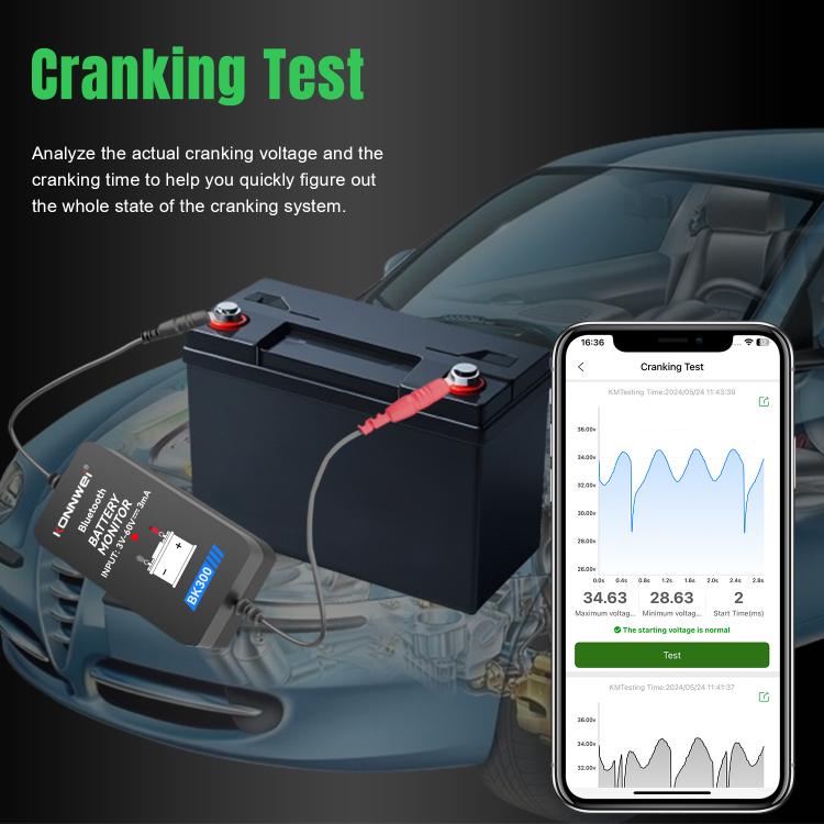 Strumento diagnostico per il monitoraggio della batteria dell'auto KONNWEI BK300 6V / 12V / 24V con Bluetooth 5.0., BK300