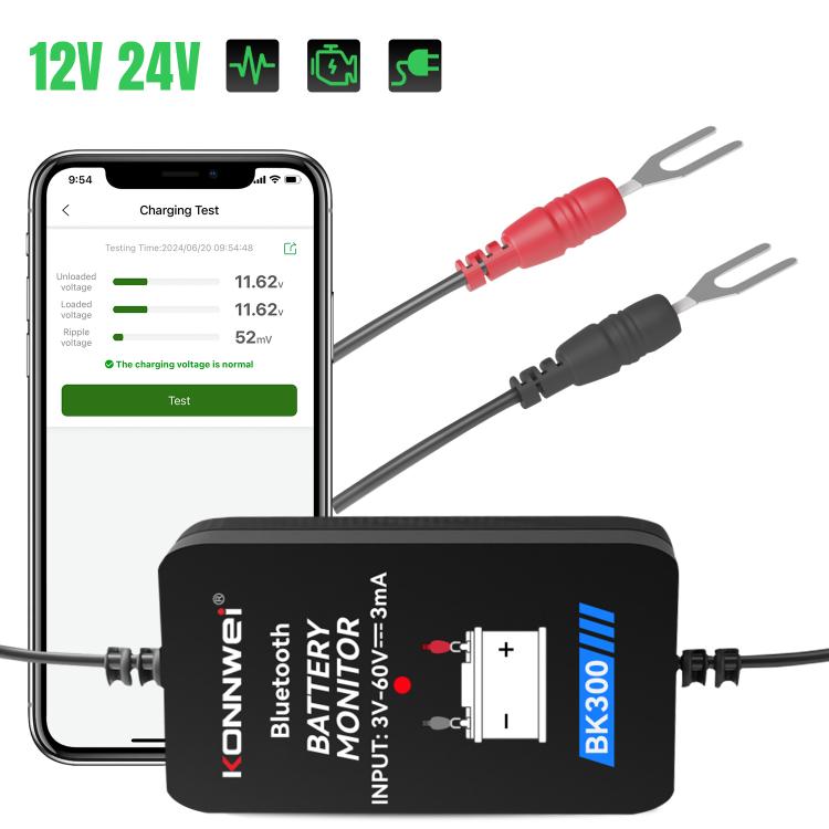 Strumento diagnostico per il monitoraggio della batteria dell'auto KONNWEI BK300 6V / 12V / 24V con Bluetooth 5.0., BK300