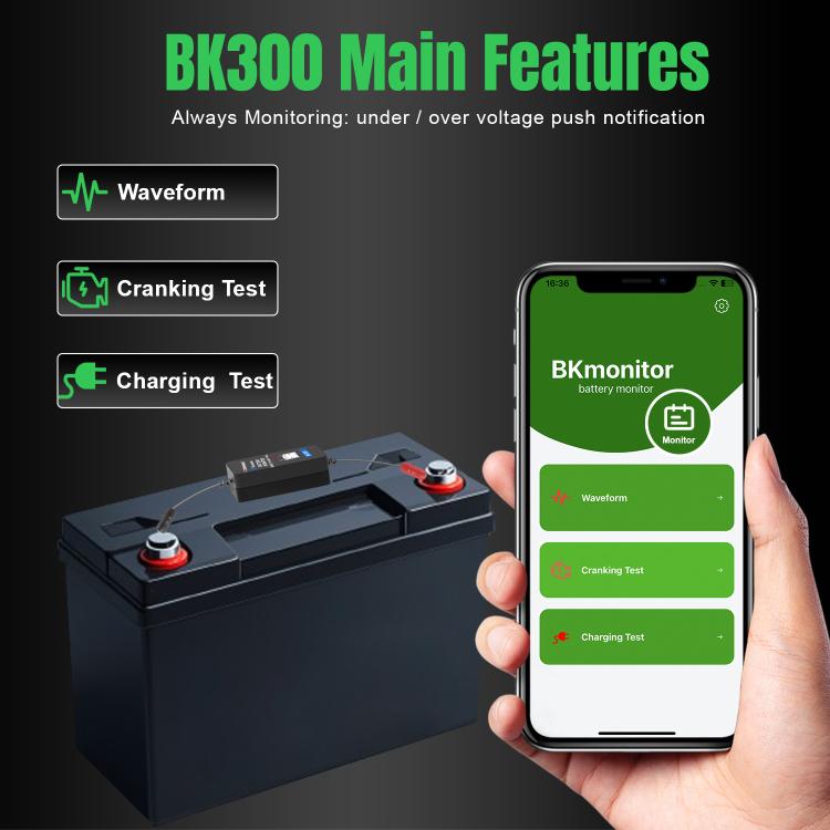 Strumento diagnostico per il monitoraggio della batteria dell'auto KONNWEI BK300 6V / 12V / 24V con Bluetooth 5.0., BK300