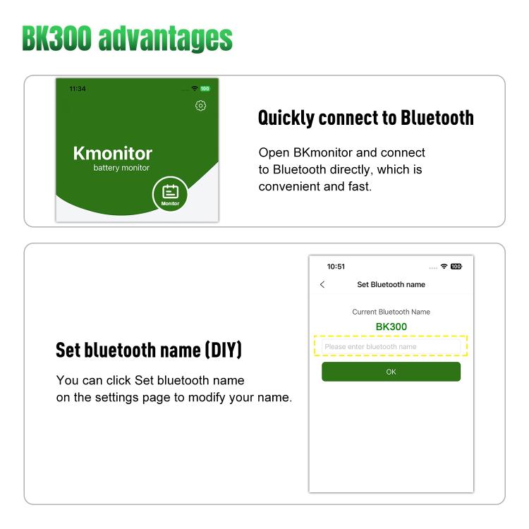 Strumento diagnostico per il monitoraggio della batteria dell'auto KONNWEI BK300 6V / 12V / 24V con Bluetooth 5.0., BK300