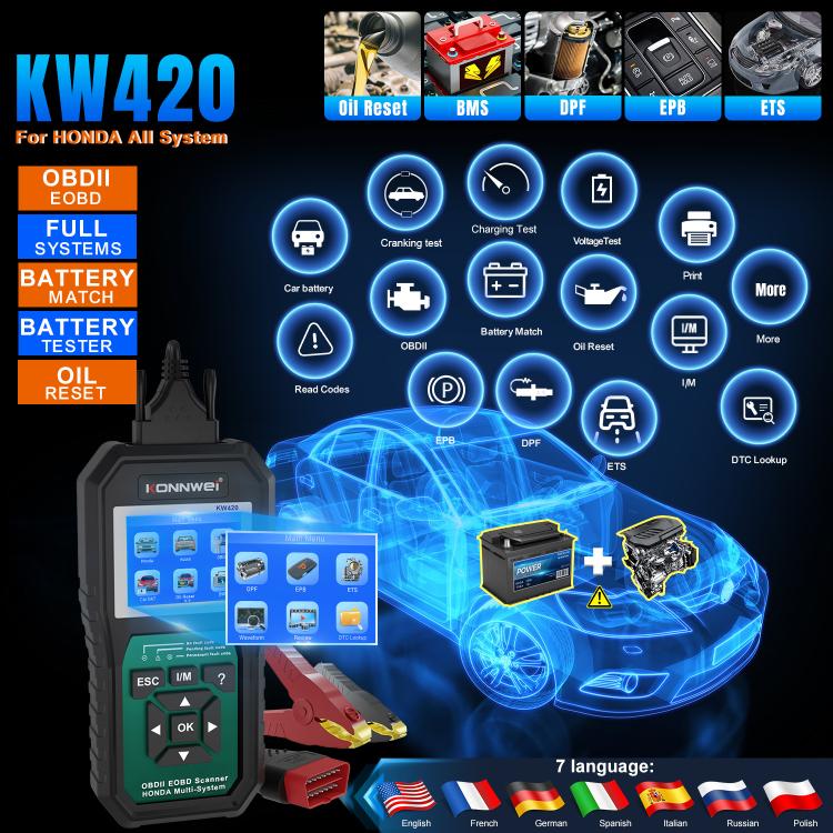 Strumento di diagnosi OBD2 per auto KONNWEI KW420 con schermo a colori da 2,8 pollici per Honda, KW420