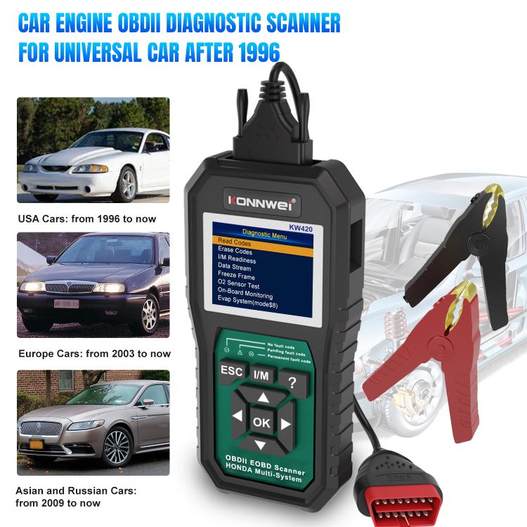 Strumento di diagnosi OBD2 per auto KONNWEI KW420 con schermo a colori da 2,8 pollici per Honda, KW420