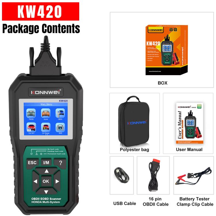 Strumento di diagnosi OBD2 per auto KONNWEI KW420 con schermo a colori da 2,8 pollici per Honda, KW420