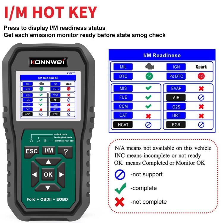 Strumento di diagnosi OBD2 per auto KONNWEI KW470 con schermo a colori da 2,8 pollici per Ford, KW470