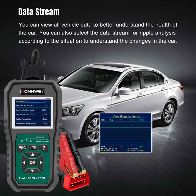 Strumento di diagnosi OBD2 per auto KONNWEI KW470 con schermo a colori da 2,8 pollici per Ford, KW470