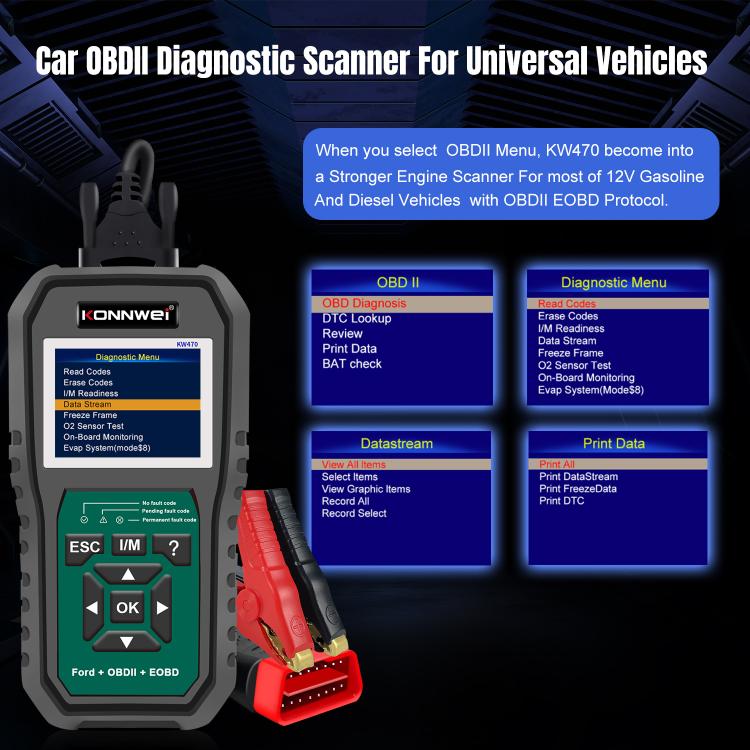Strumento di diagnosi OBD2 per auto KONNWEI KW470 con schermo a colori da 2,8 pollici per Ford, KW470