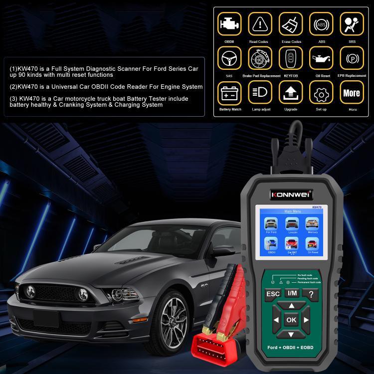 Strumento di diagnosi OBD2 per auto KONNWEI KW470 con schermo a colori da 2,8 pollici per Ford, KW470