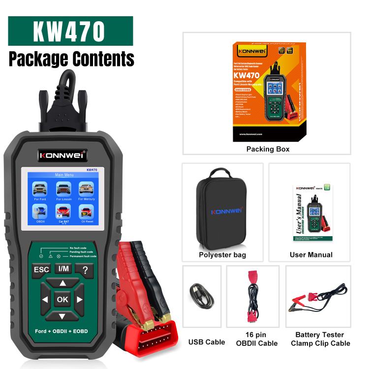 Strumento di diagnosi OBD2 per auto KONNWEI KW470 con schermo a colori da 2,8 pollici per Ford, KW470