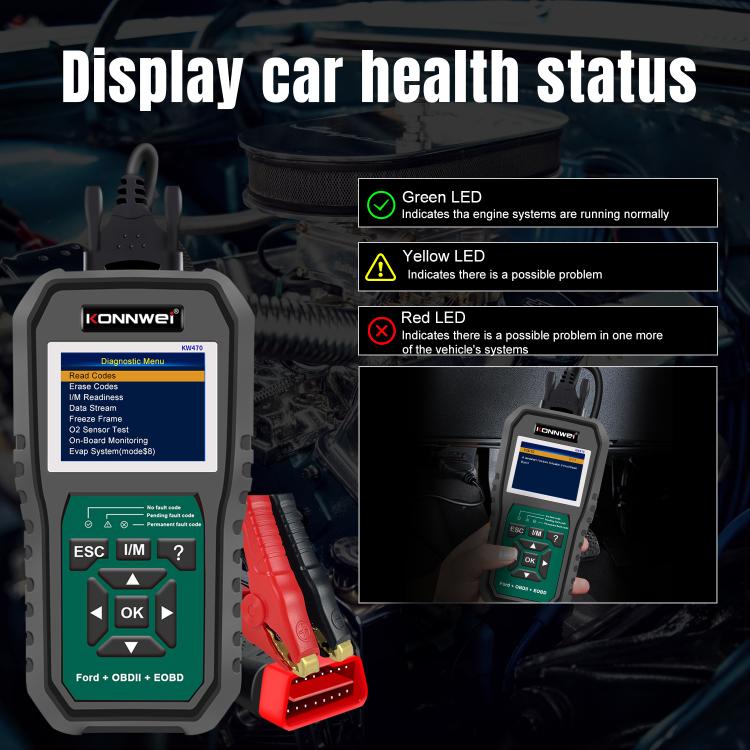 Strumento di diagnosi OBD2 per auto KONNWEI KW470 con schermo a colori da 2,8 pollici per Ford, KW470
