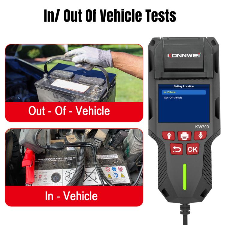 KONNWEI KW700 Tester per batterie auto 12V/24V con schermo a colori da 2,8 pollici e stampante integrata, KW700
