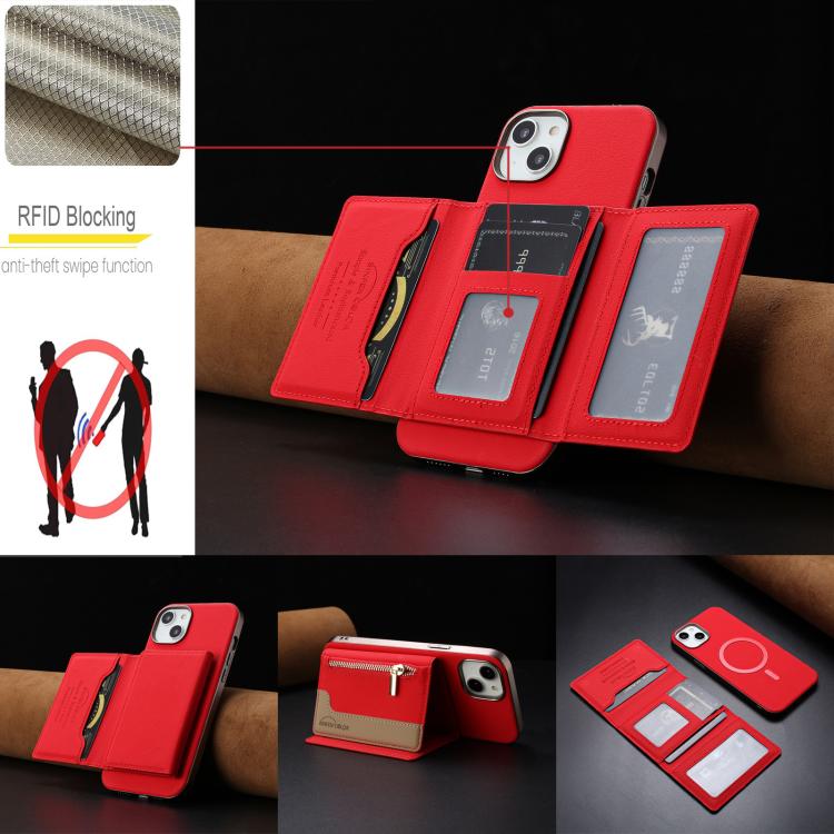 Custodia portafoglio magnetica con cerniera per iPhone 14 Plus