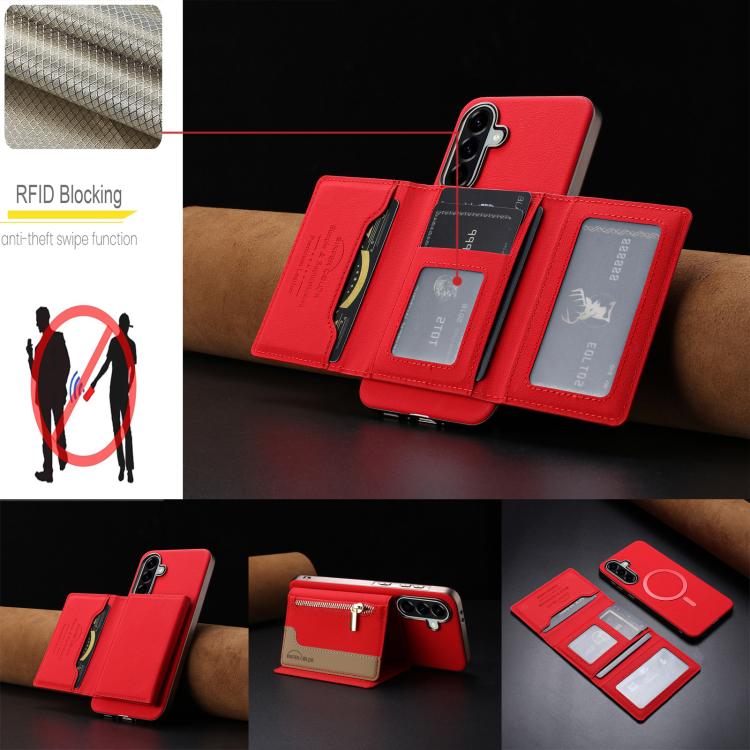 Portafoglio magnetico orizzontale con cerniera, custodia per telefono RFID MagSafe, For Samsung Galaxy A25, For Samsung Galaxy A55