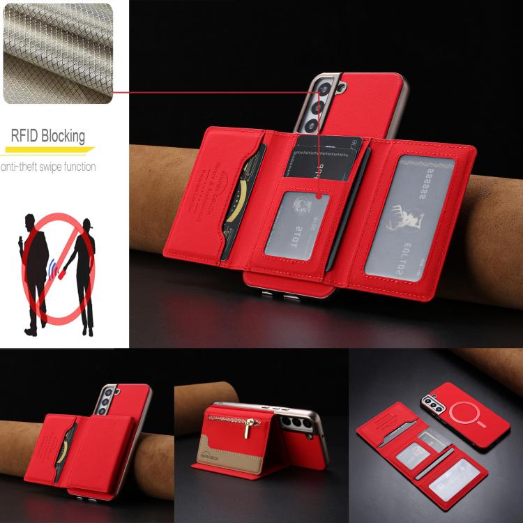 Portafoglio magnetico orizzontale con cerniera, custodia per telefono RFID MagSafe, For Samsung Galaxy S22 5G, For Samsung Galaxy S21 5G, For Samsung Galaxy S21+ 5G, For Samsung Galaxy S21 Ultra 5G