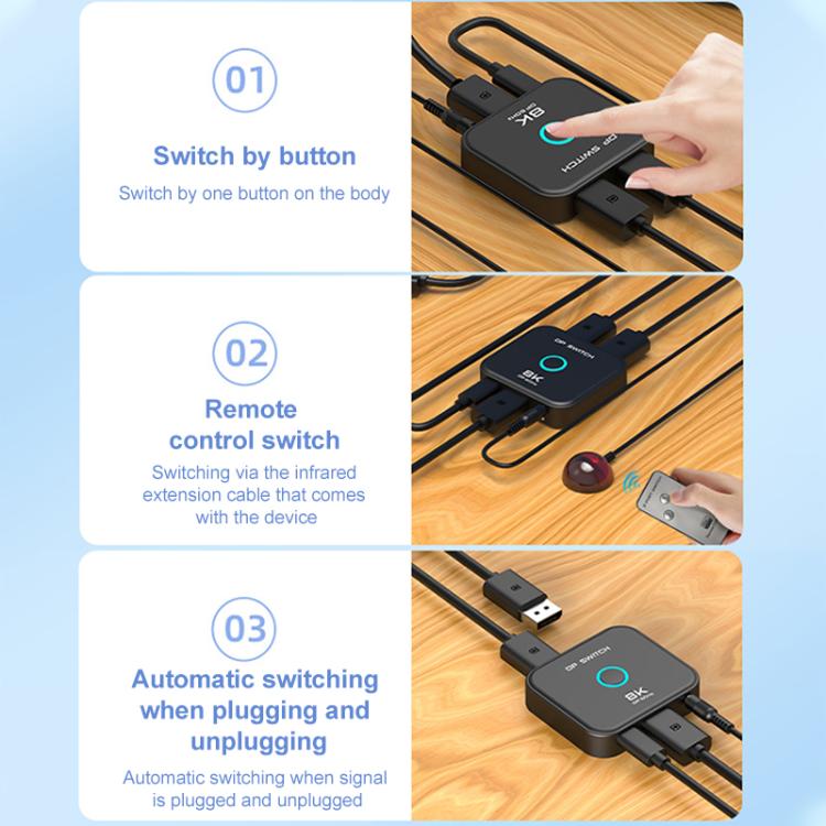 FJGEAR FJ-8K201DP 8K 60Hz DP One-way Switch, FJ-8K201DP, US Plug, FJ-8K201DP, EU Plug, FJ-8K201DP, UK Plug