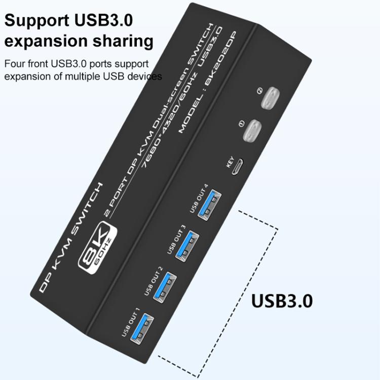 FJGEAR FJ-8K202DP 8K 60Hz DP USB3.0 Monitor KVM Switch, FJ-8K202DP, US Plug, FJ-8K202DP, EU Plug, FJ-8K202DP, UK Plug