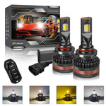 Confezione da 2 lampadine a LED per fari auto a tre colori, 60W, 8000LM, 6000K, con telecomando., 9005, 9006, H1, H4, H7, H11