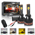 Confezione da 2 lampadine a LED per fari auto a tre colori, 60W, 8000LM, 6000K, con telecomando., 9005, 9006, H1, H4, H7, H11