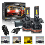 Confezione da 2 lampadine a LED per fari auto a tre colori, 60W, 8000LM, 6000K, con telecomando., 9005, 9006, H1, H4, H7, H11