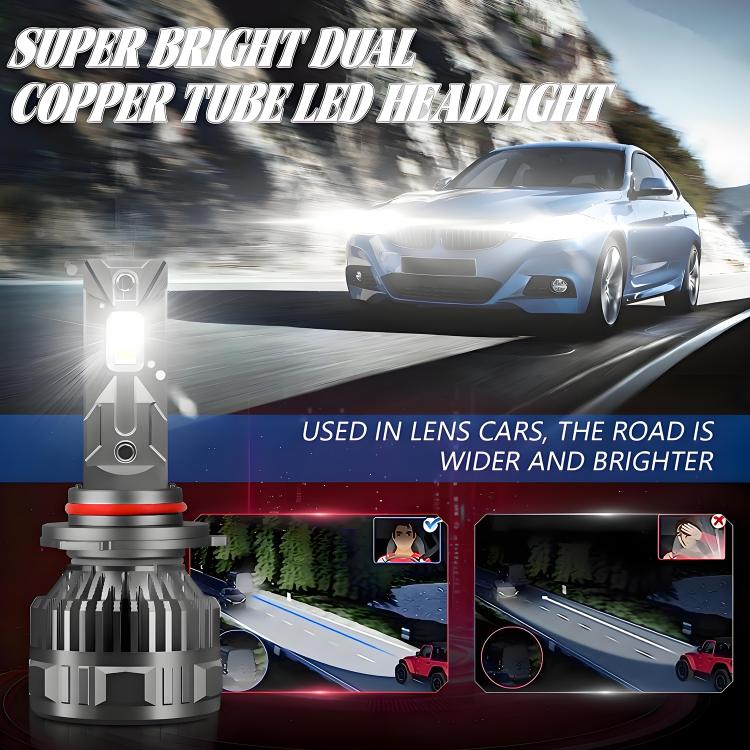 Confezione da 2 lampadine a LED per fari auto da 50W 6000LM 6000K con doppio tubo di rame., 9005, 9006, H1, H4, H7, H11
