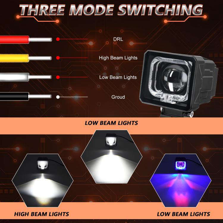 Confezione da 2 pezzi, faretto quadrato HD da 35W, 3600LM, 6500K per auto, luce da lavoro.