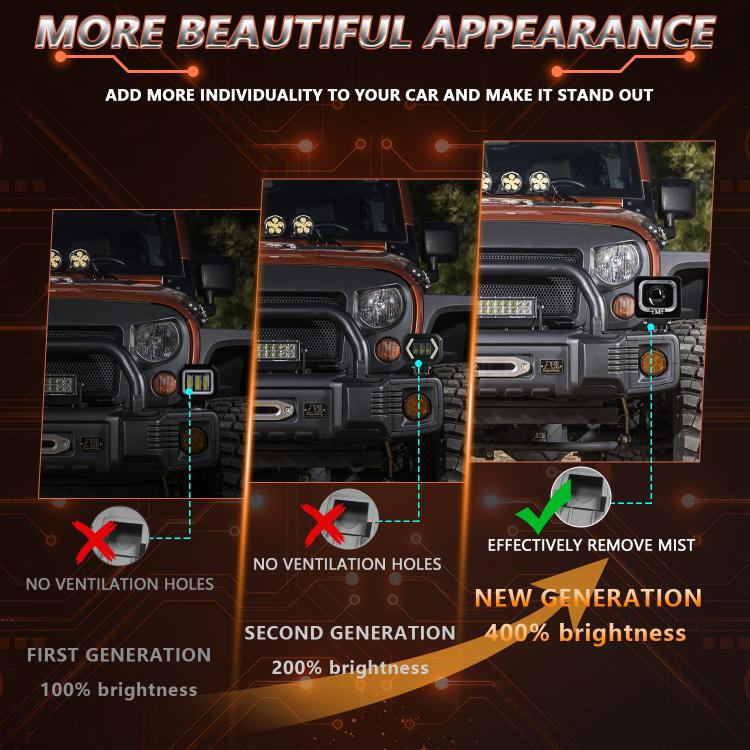 Confezione da 2 pezzi, faretto quadrato HD da 35W, 3600LM, 6500K per auto, luce da lavoro.