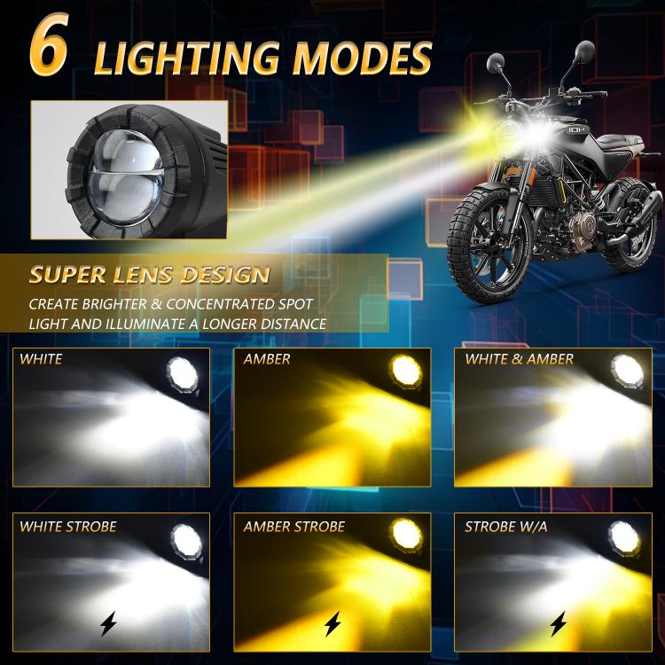 Faro LED a doppia lente da 30W, 3000LM, 6000K per moto, con cavo di controllo incluso.