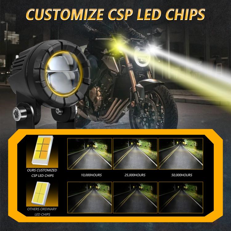 Faro LED a doppia lente da 30W, 3000LM, 6000K per moto, con cavo di controllo incluso.
