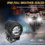 Faro LED a doppia lente da 30W, 3000LM, 6000K per moto, con cavo di controllo incluso.