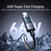 JOYROOM S-A16 Pro Prism Series 66W Digital Display USB to Type-C Fast Charging Data Cable, Length: 1.2m, USB to Type-C