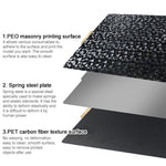 Piastra di costruzione per stampante 3D a doppia faccia in PET, fibra di carbonio, PEO, pellicola diamantata, 220x220mm, 235x235mm, 257x257mm, 300x300mm, 310x315mm, 355x355mm, 377x370mm
