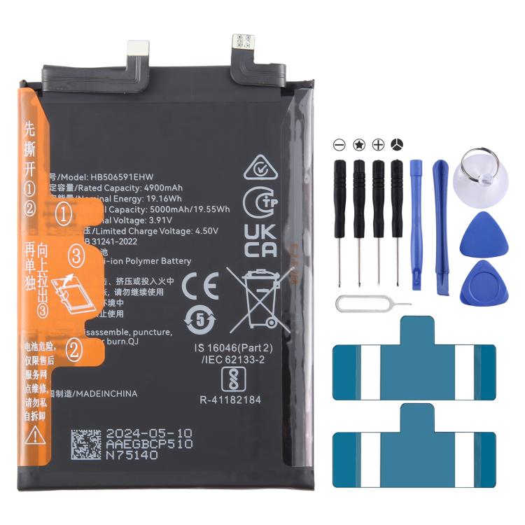 Sostituzione della batteria, For Honor 90 GT MAG-AN00 HB506591EHW 5000mAh, For Honor 100 Pro MAA-AN10 HB506591EHW 5000mAh, For Honor 100 MAA-AN00 HB506591EHW 5000mAh, For Honor Magic5 PGT-AN00 HB496789EHW 5100mAh                                        ...