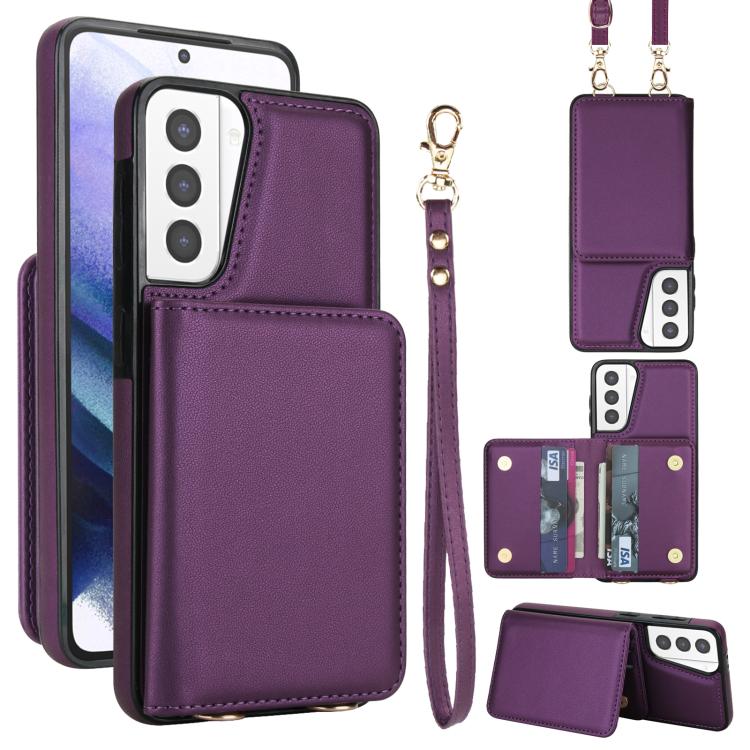 Portafoglio a tracolla con doppia fibbia, retro RFID e custodia in pelle per telefono., For Samsung Galaxy S21 5G, For Samsung Galaxy S21+ 5G, For Samsung Galaxy S21 Ultra 5G