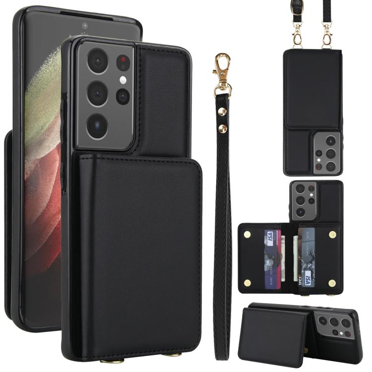 Portafoglio a tracolla con doppia fibbia, retro RFID e custodia in pelle per telefono., For Samsung Galaxy S21 5G, For Samsung Galaxy S21+ 5G, For Samsung Galaxy S21 Ultra 5G