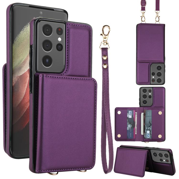 Portafoglio a tracolla con doppia fibbia, retro RFID e custodia in pelle per telefono., For Samsung Galaxy S21 5G, For Samsung Galaxy S21+ 5G, For Samsung Galaxy S21 Ultra 5G