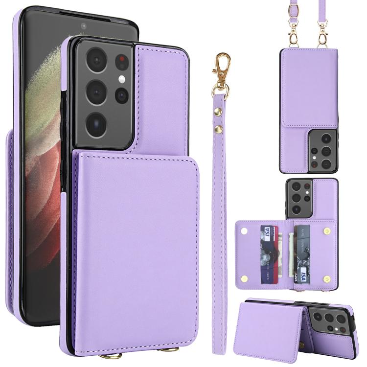 Portafoglio a tracolla con doppia fibbia, retro RFID e custodia in pelle per telefono., For Samsung Galaxy S21 5G, For Samsung Galaxy S21+ 5G, For Samsung Galaxy S21 Ultra 5G