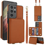 Portafoglio a tracolla con doppia fibbia, retro RFID e custodia in pelle per telefono., For Samsung Galaxy S21 5G, For Samsung Galaxy S21+ 5G, For Samsung Galaxy S21 Ultra 5G