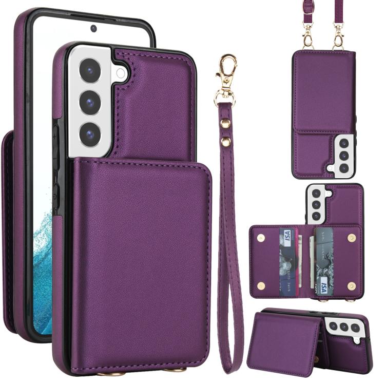 Portafoglio a tracolla con doppia fibbia, retro RFID e custodia in pelle per telefono., For Samsung Galaxy S22+ 5G, For Samsung Galaxy S22 5G, For Samsung Galaxy S21 FE 5G