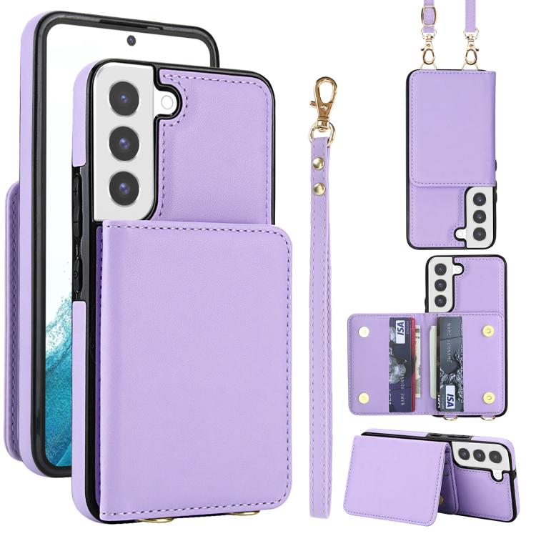 Portafoglio a tracolla con doppia fibbia, retro RFID e custodia in pelle per telefono., For Samsung Galaxy S22+ 5G, For Samsung Galaxy S22 5G, For Samsung Galaxy S21 FE 5G