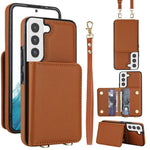 Portafoglio a tracolla con doppia fibbia, retro RFID e custodia in pelle per telefono., For Samsung Galaxy S22+ 5G, For Samsung Galaxy S22 5G, For Samsung Galaxy S21 FE 5G