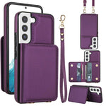 Portafoglio a tracolla con doppia fibbia, retro RFID e custodia in pelle per telefono., For Samsung Galaxy S22+ 5G, For Samsung Galaxy S22 5G, For Samsung Galaxy S21 FE 5G