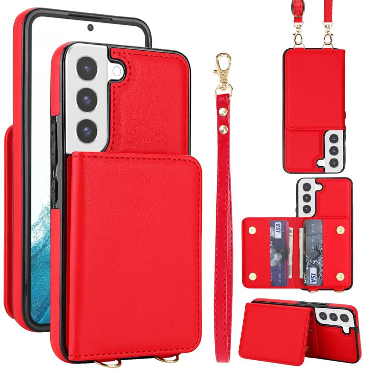 Portafoglio a tracolla con doppia fibbia, retro RFID e custodia in pelle per telefono., For Samsung Galaxy S22+ 5G, For Samsung Galaxy S22 5G, For Samsung Galaxy S21 FE 5G