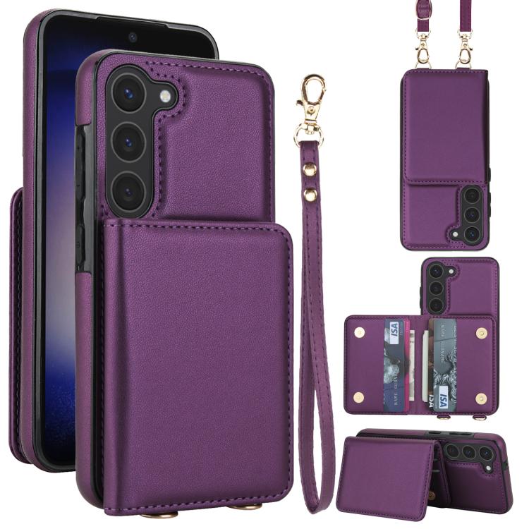 Portafoglio a tracolla con doppia fibbia, retro RFID e custodia in pelle per telefono., For Samsung Galaxy S23+ 5G, For Samsung Galaxy S23 5G, For Samsung Galaxy S22 Ultra 5G