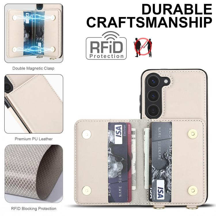 Portafoglio a tracolla con doppia fibbia, retro RFID e custodia in pelle per telefono., For Samsung Galaxy S23+ 5G, For Samsung Galaxy S23 5G, For Samsung Galaxy S22 Ultra 5G