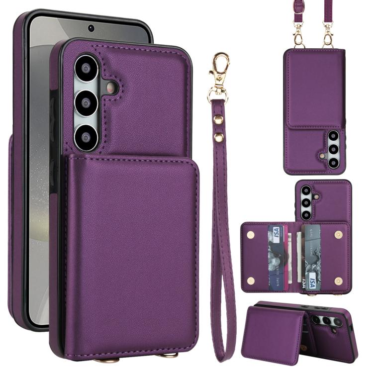 Portafoglio a tracolla con doppia fibbia, retro RFID e custodia in pelle per telefono., For Samsung Galaxy S24+ 5G, For Samsung Galaxy S24 5G, For Samsung Galaxy S23 Ultra 5G