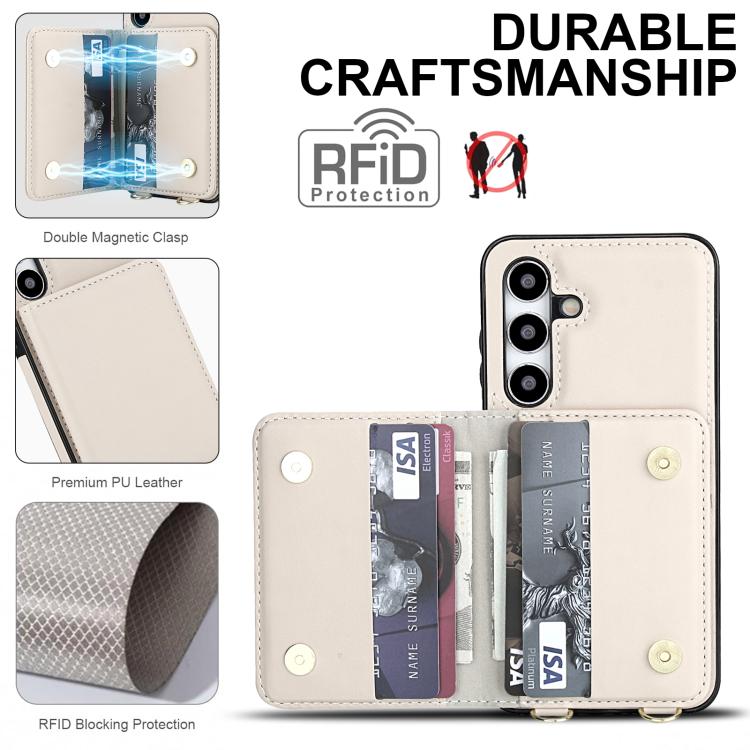 Portafoglio a tracolla con doppia fibbia, retro RFID e custodia in pelle per telefono., For Samsung Galaxy S24+ 5G, For Samsung Galaxy S24 5G, For Samsung Galaxy S23 Ultra 5G