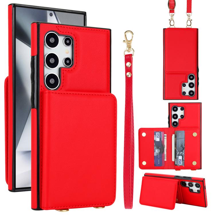 Portafoglio a tracolla con doppia fibbia, retro RFID e custodia in pelle per telefono., For Samsung Galaxy S25 Ultra 5G, For Samsung Galaxy S24 FE 5G, For Samsung Galaxy S24 Ultra 5G
