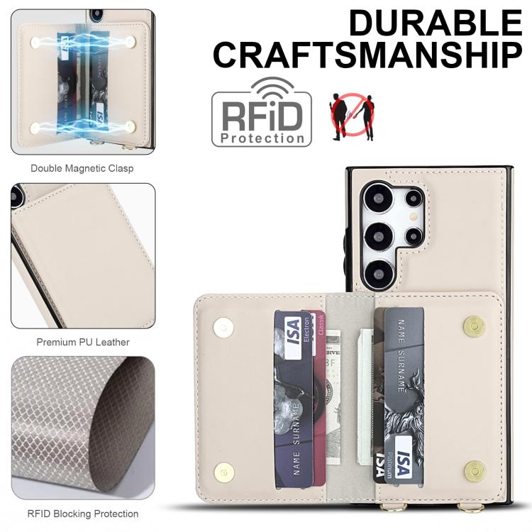 Portafoglio a tracolla con doppia fibbia, retro RFID e custodia in pelle per telefono., For Samsung Galaxy S25 Ultra 5G, For Samsung Galaxy S24 FE 5G, For Samsung Galaxy S24 Ultra 5G
