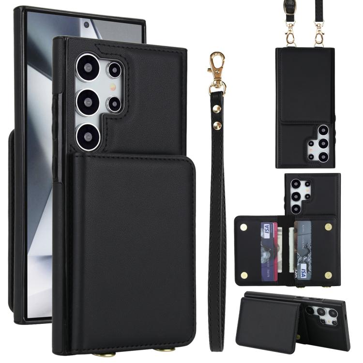 Portafoglio a tracolla con doppia fibbia, retro RFID e custodia in pelle per telefono., For Samsung Galaxy S25 Ultra 5G, For Samsung Galaxy S24 FE 5G, For Samsung Galaxy S24 Ultra 5G